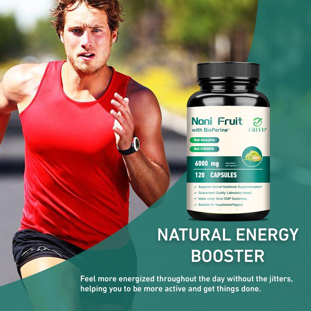 GREVIP Noni Fruit Extract Capsules, 6000 mg per serving, easily absorbed, suitable for adults.