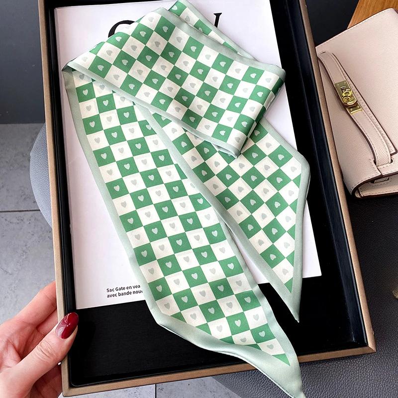 Модный принт шарф с лентой для волос, женский шейный галстук, сумка, шарфы, атласные шелковые узкие платки, женские платки с цветочными полосами, новинка 2022 года