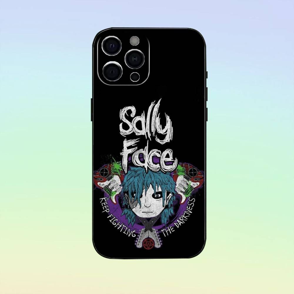 Мини ударопрочный мультяшный чехол для телефона S-Sally Face SF Для iPhone17,16,15,14,13,12,11 Plus,Pro Max Мягкий черный чехол