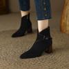 Мода 2024 Новые Осенне-Зимние Женские Ботинки Модные Ботильоны Челси с Острым Носком на Массивном Высоком Каблуке из Детской Замши