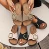 Women's Buckle Design Cork Slippers, Fashion Open Toe Flat Summer Shoes, Comfortable Outdoor Slip Beach Shoes