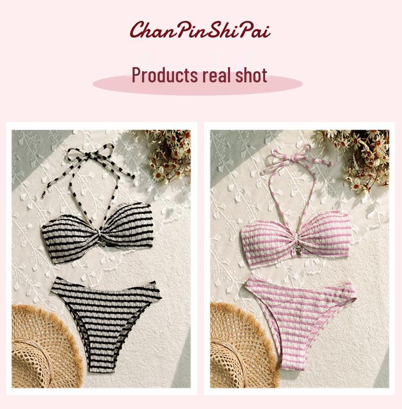 Полосатый купальник бикини: Сексуальная женская пляжная одежда для отпуска