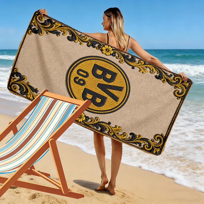 Bold Stripes BVB Emblem beach towel soft beach Outdoor pool towel seaside quickdrying swim towel beach towel Outdoor picnic beach mat printing