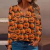 Женская мода с длинным рукавом V-образным вырезом и принтом на Хэллоуин в стиле кэжуал