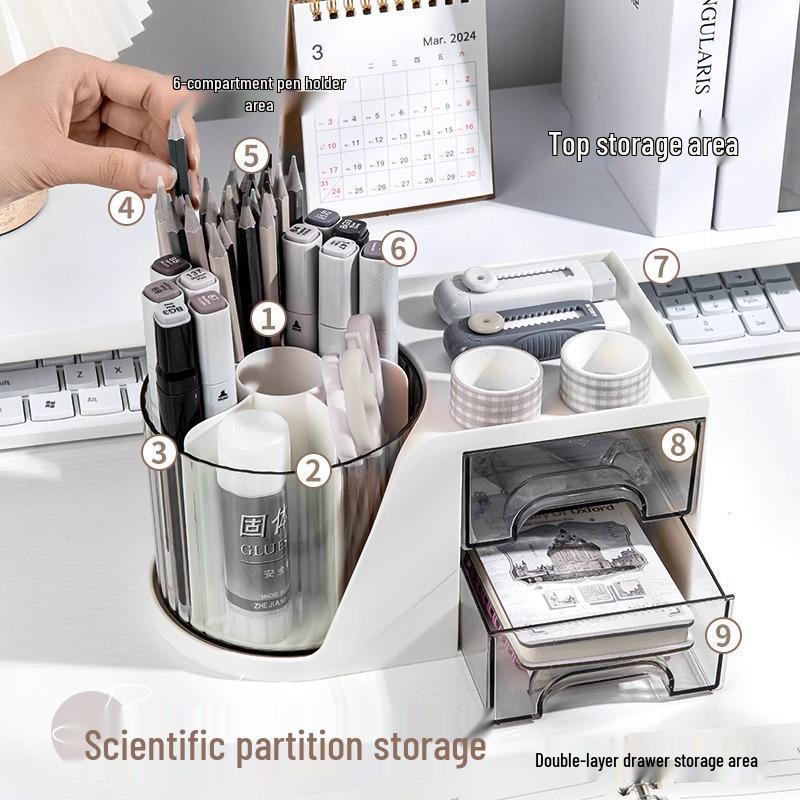 360° Rotating Pen Holder: Luxurious, Multifunctional, Large-Capacity Desktop Storage for Students and Offices