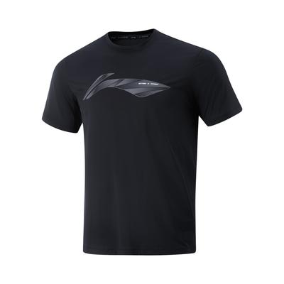 Li Ning Серия Фитнес Логотип Круглый вырез Удобная Дышащая Универсальная Футболка с коротким рукавом Мужские топы Черный ATSV107-1