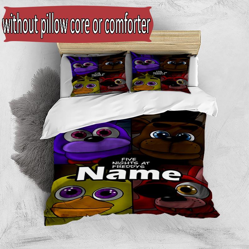 3pcs Duvet Cover Set (1*Duvet Cover + 2*Pillowcase, Without Core), Custom Name Five Nights at Freddy's Pattern Bedding Set, Home Bedroom Decor Gift