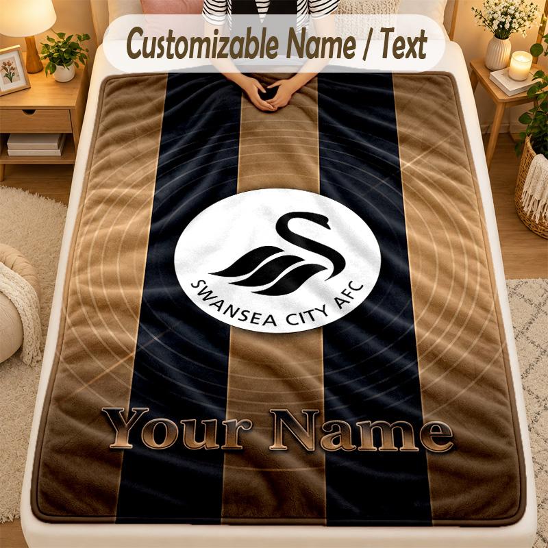 Flannel BlanketSwansea City FC Custom Name Text Personalized Soft Warm Throw Blanket Home Decor Gift