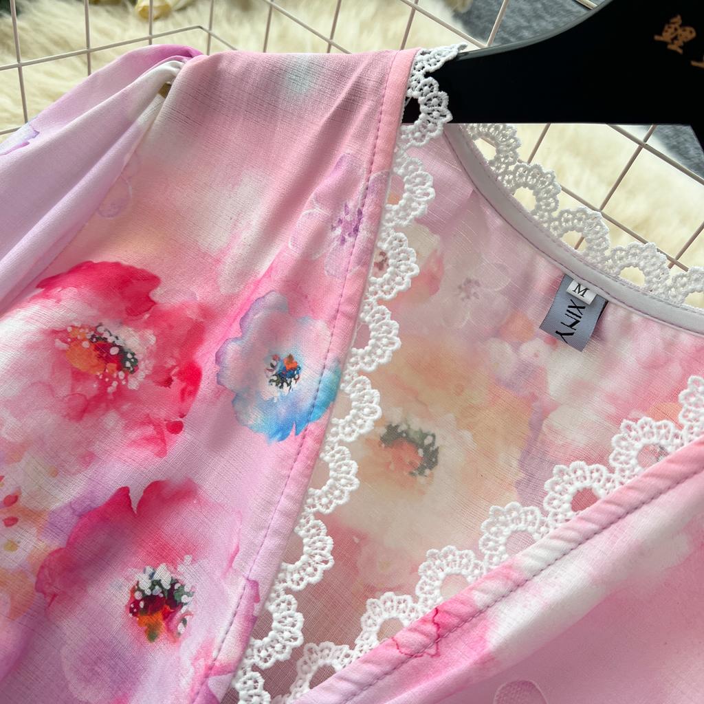 Весна-лето Женские однобортные платья с V-образным вырезом и кружевным воротником Длинные макси-платья для пляжа на берегу моря