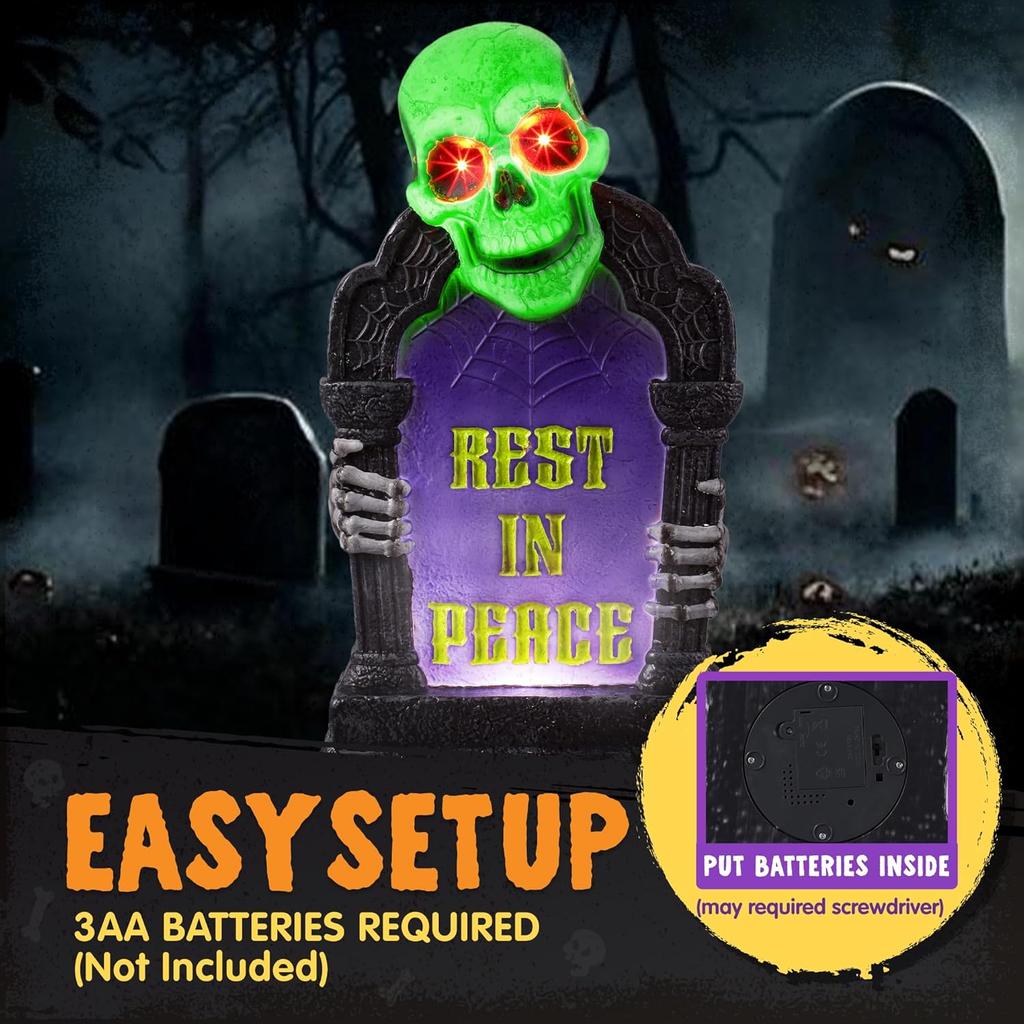 JOYFY Хэллоуин Кладбище Надгробные украшения Уличный светящийся скелет Надгробный камень 16,5" Пластиковый светодиодный надгробный камень Страшный дом с привидениями