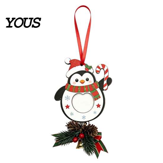 Festive Tree Pendants Wooden Christmas Ornaments, 2D Stocking House Shaped Photo Frame Hanging Decorative Wood Crafts Decor, Xmas Ornament for Family