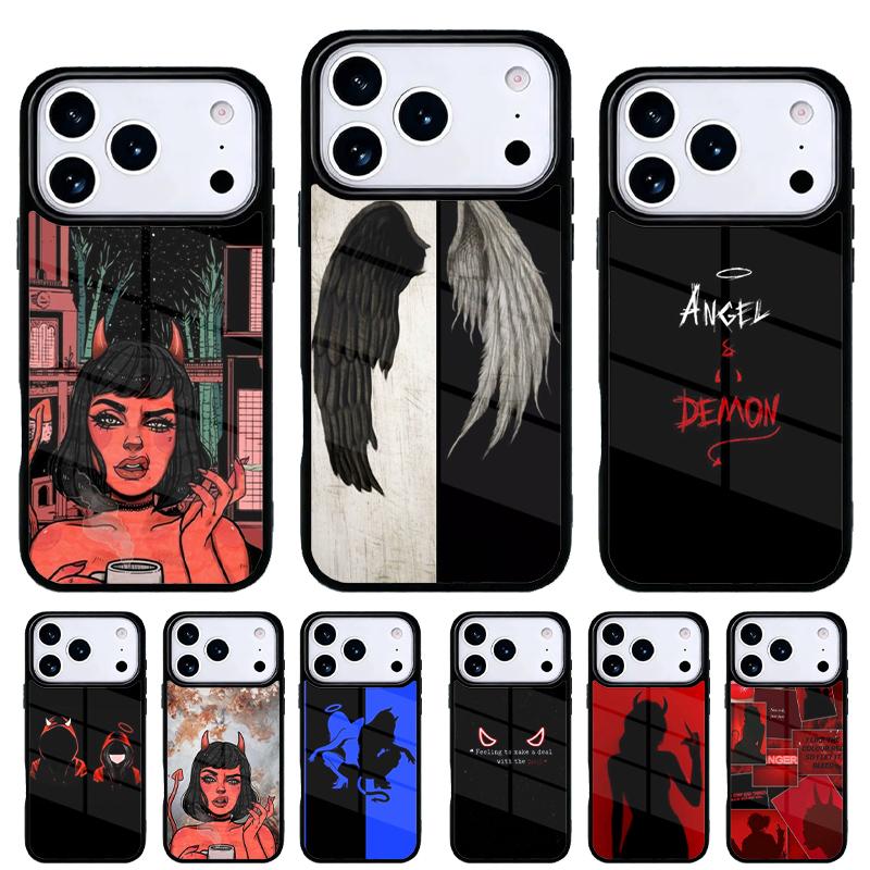 Чехол для телефона 'Дьявол Ангел' для iPhone 17 16 15 14 13 Pro Max Задняя крышка для 12 11 Pro Coque