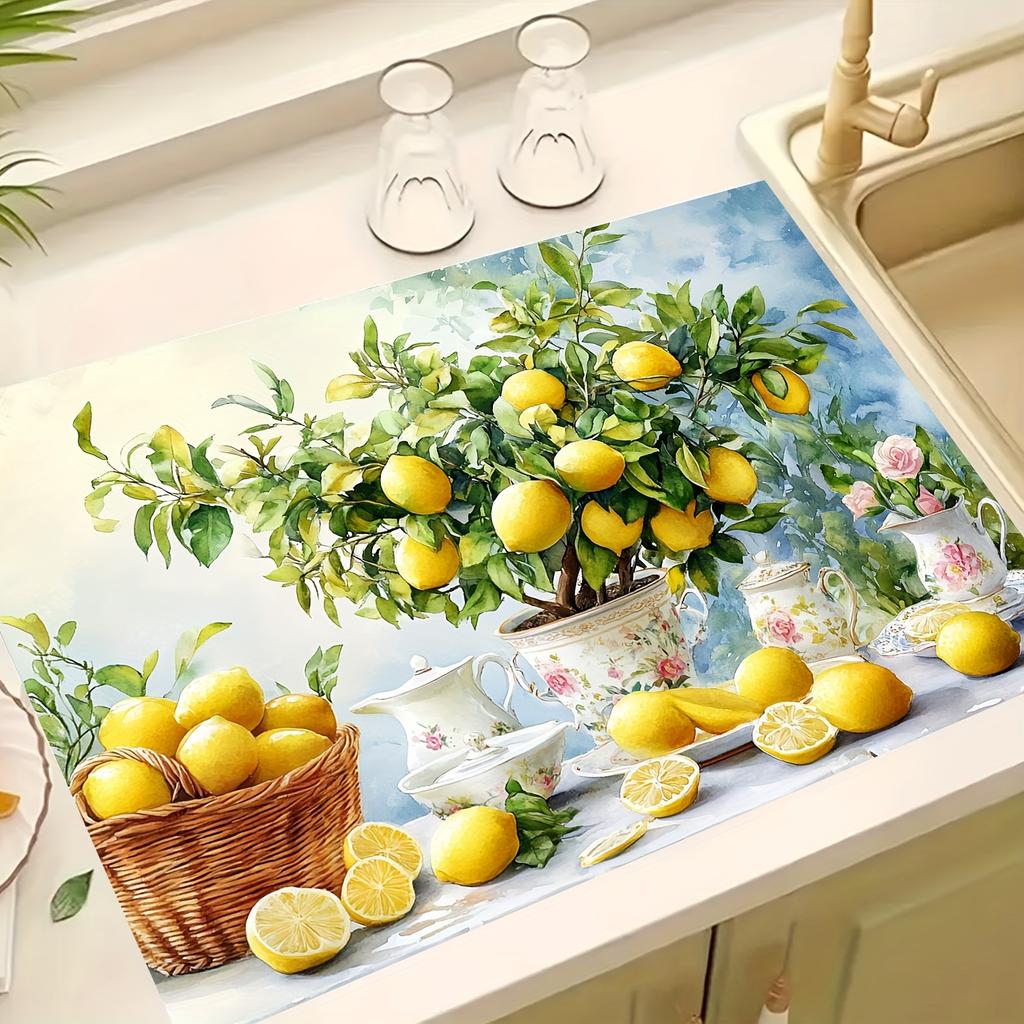 1 шт. Лимон Фрукты Резиновый Коврик для Сушки Посуды для Кофейни Кухонный Ковер Посуда Прочный Диатомовый Ил Настольный Коврик Коврик для Посуды для Питомцев