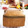 Portable Wicker Rattan Basket Waterproof Tableware Container Khaki Lunch Box Keep Warm Outdoor Camping Picnic Bag