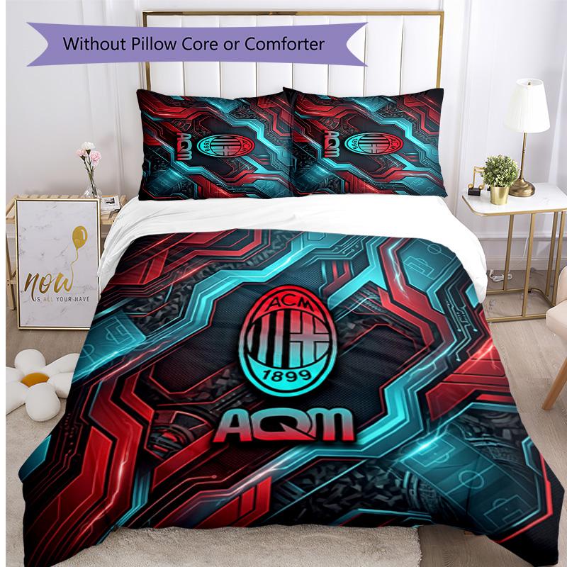 AC Milan Pattern Printed 3PCS Bedding Set Soft Skin-Friendly Washable Duvet Cover & Pillowcases Set All Season Bedroom