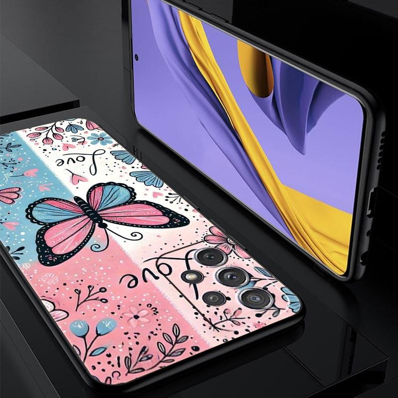 Модный Чехол для Телефона с Узором Бабочка и Цветок для Samsung Galaxy A55 A35 A15 A14 A13 A25 A54 A51 A71 A72 A73 A32 A41 Мягкий ТПУ