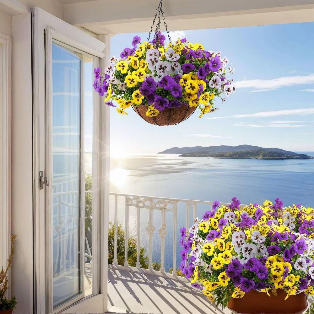 10Pcs/Set Fake Plants Artificial Pansy Flowers Simulated Violet Bouquet Photography Props