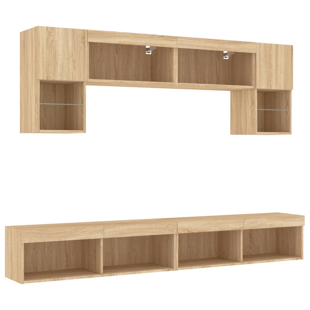 6 Piece Living Wall Unit with LED Lighting Sonoma Oak Wood Based Material
