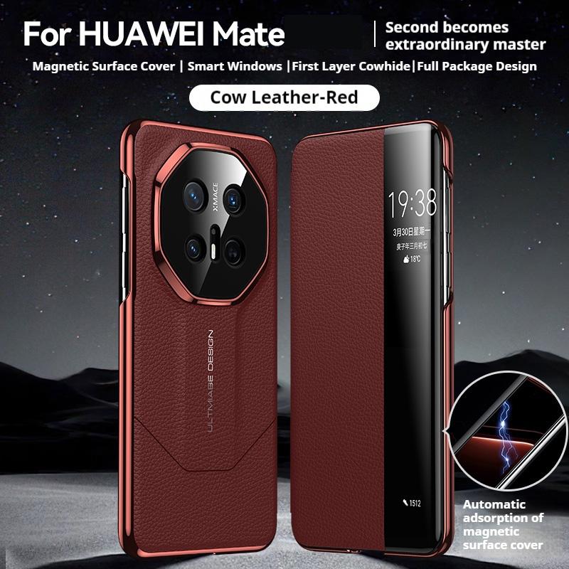 Оригинальный кожаный чехол-книжка для HUAWEI Mate 70 Pro RS Mate 60 Smart View с функцией пробуждения/сна и отображением ID звонящего