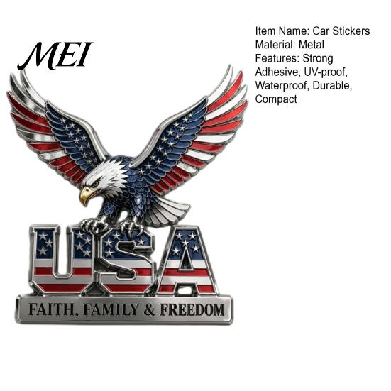 UV-proof Car Decals USA Faith, Family & Freedom Metal Emblem, Eagle Letters Patriotic Edition 3D Red Blue Flag Sticker 250th Anniversary Auto