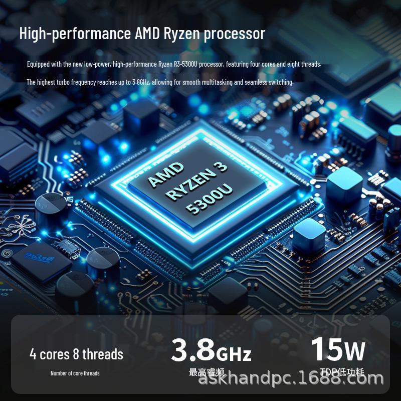 Портативный мини-ПК AMD Ryzen R3-5300U для офиса, игр и кино.