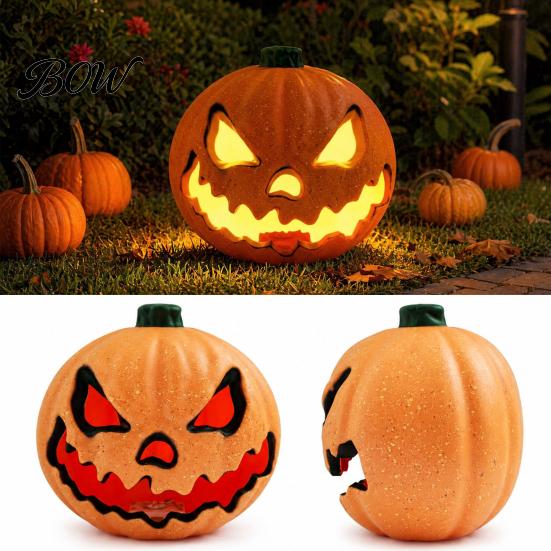 Halloween Pumpkin Lantern Evil Lantern, Large LED Light Up Jack O Decor Party Decoration for Scene, Spooky Outdoor Indoor Decoration, Trick