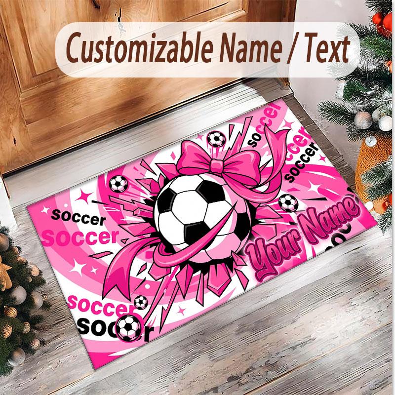 Soccer Theme Soft Crystal Velvet Rug Custom Name & Text Print Non Slip Floor Rug for Bedroom Living Room