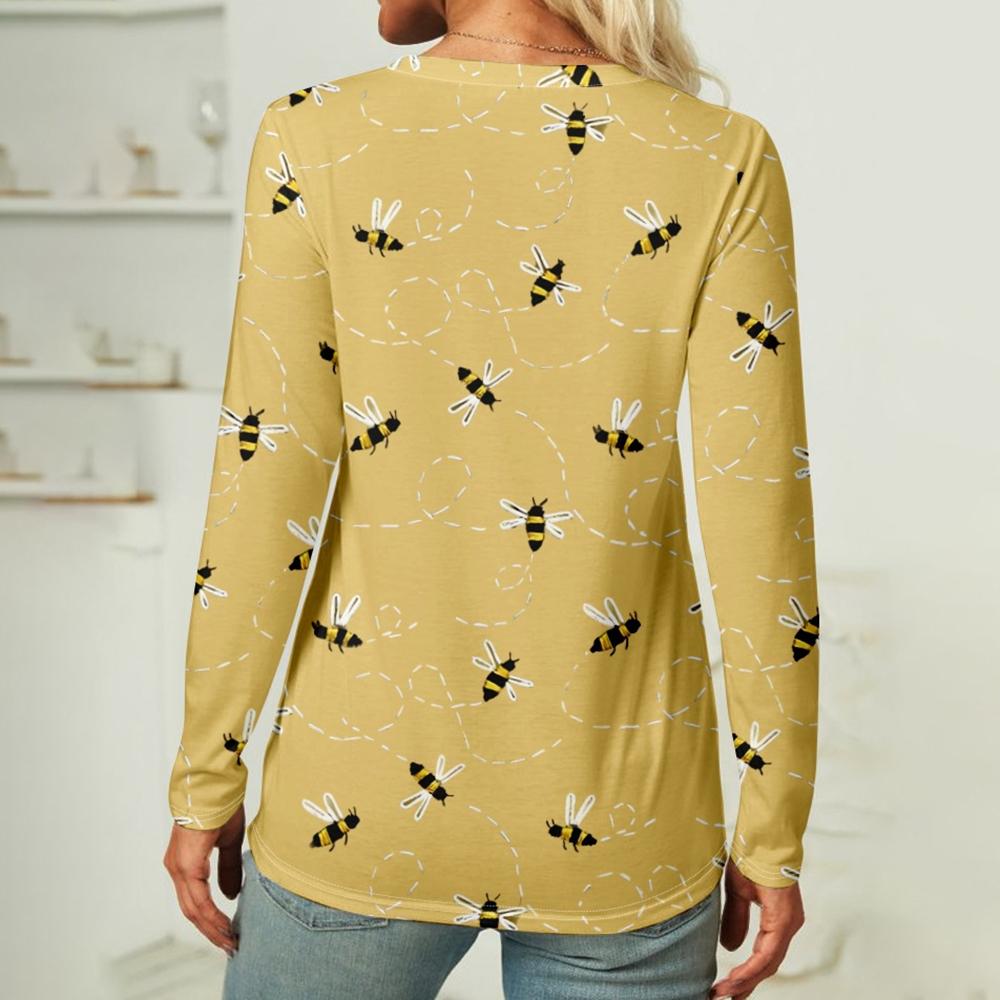 Women's Long Sleeves T-shirts Fall/Winter New Cute Bee Print Tees Fashion Trend O-neck Tops Casual Loose Cotton Women Clothing