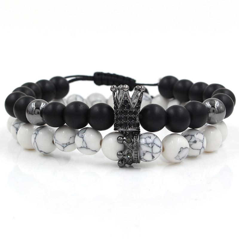 Fashion Versatile Energy Stone Turquoise Braided High Crown White Diamond Mixed Wear Small Crown Set Bracelet Bracelet