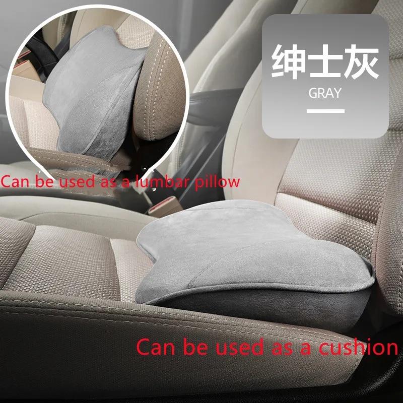 2-in-1 Car Seat Booster Universal Driver Memory Foam Lumbar Pillow Suede Seat Heightened Inclined Cushion Car