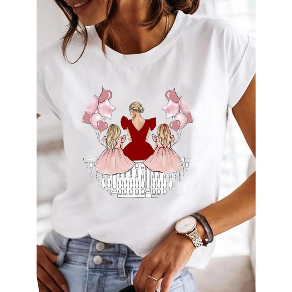 Women's Fashion Short-sleeved Casual T-shirt Clothes Summer  Clothing Ladies Print Graphic Tops