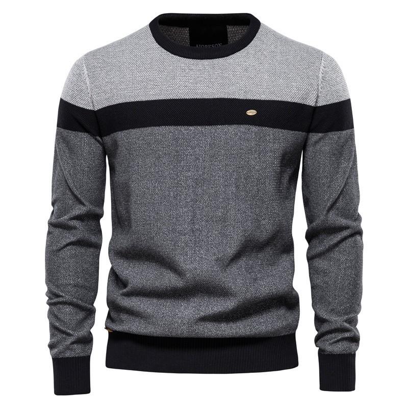 Mens Crew Neck Long Sleeve Striped Knit Sweater Slim Fit Casual Winter Top