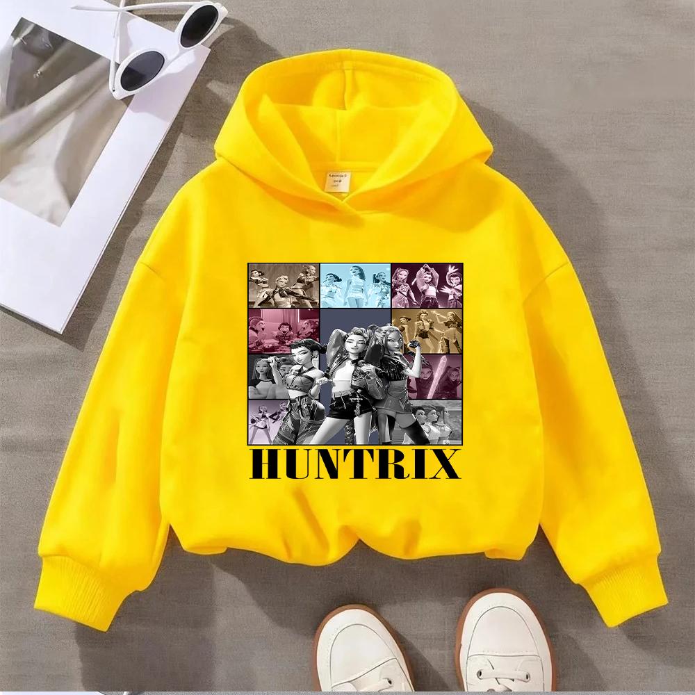 Huntrix Детский свитшот с мультяшным принтом для девочек, модный повседневный пуловер с длинным рукавом для детей, одежда для малышек