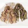 New Korean Style Winter Imitation Cashmere Green Retro Plaid Scarf for Women Japanese Tassel Shawl Warm Scarf