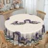 Charming Lavender Retro Round Tablecloth, Purple Floral And Bicycle Garden Design - Rustic Grid