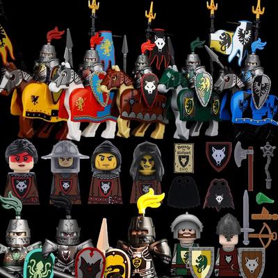 MOC Средневековый Рыцарский Замок Фигурки Конструктор Оружие Волк Мечники Стражник Лук Стрела Щит Флаги Боевой конь Игрушки Подарки S002