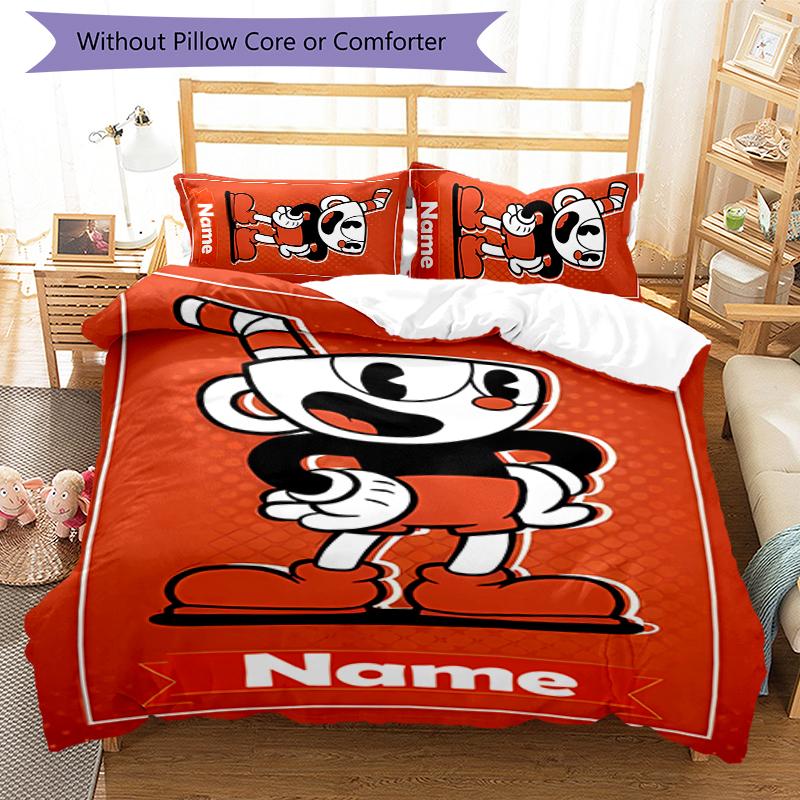3pcs Custom Name Cuphead Bedding Set Duvet Cover Closure Includes 1 Duvet Cover & 2 Pillowcases for All Seasons Bedroom Decor