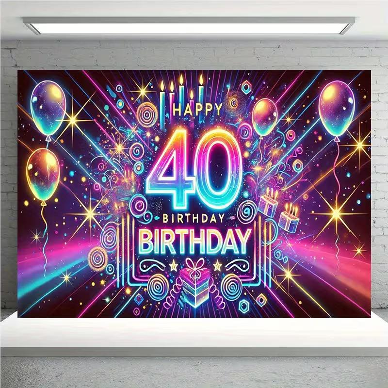2D светящийся фон для 40-летия, Баннер-фон для вечеринки в фиолетово-неоновой тематике