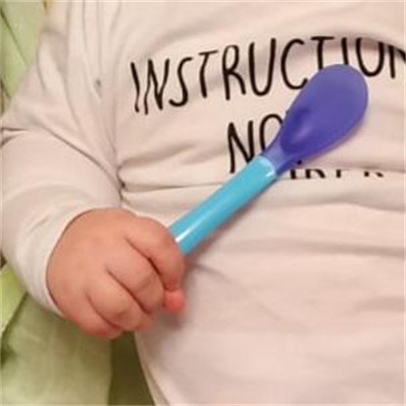 Реальный снимок, детская ложка с датчиком температуры, мягкая головка, безопасное кормление, теплая вилка для супа, ложка для кормления младенцев, термочувствительная термодетская посуда