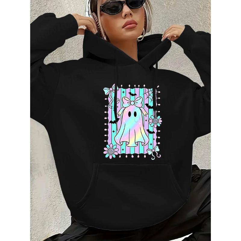 Hoodie for Women THE BOO CREW Halloween Family Matching Outfits Pastel Halloween Rainbow Ghost Print Pumpkin Graphic Sweatshirt