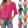 Women's Casual 3/4 Sleeve Top Summer V-neck Puffy Sleeve T-shirt Top