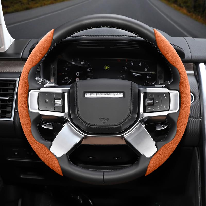 For Land Rover Suede Snap-on Steering Wheel Cover Fit Defender Discovery 2 3 4 Sport Evoque 90 Carbon Freelander 2-piece Set YJ4tyhr11
