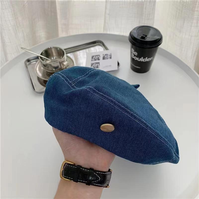 Женский летний берет в корейском стиле, универсальный джинсовый берет, шляпа художника, большой обхват головы, модная шляпа