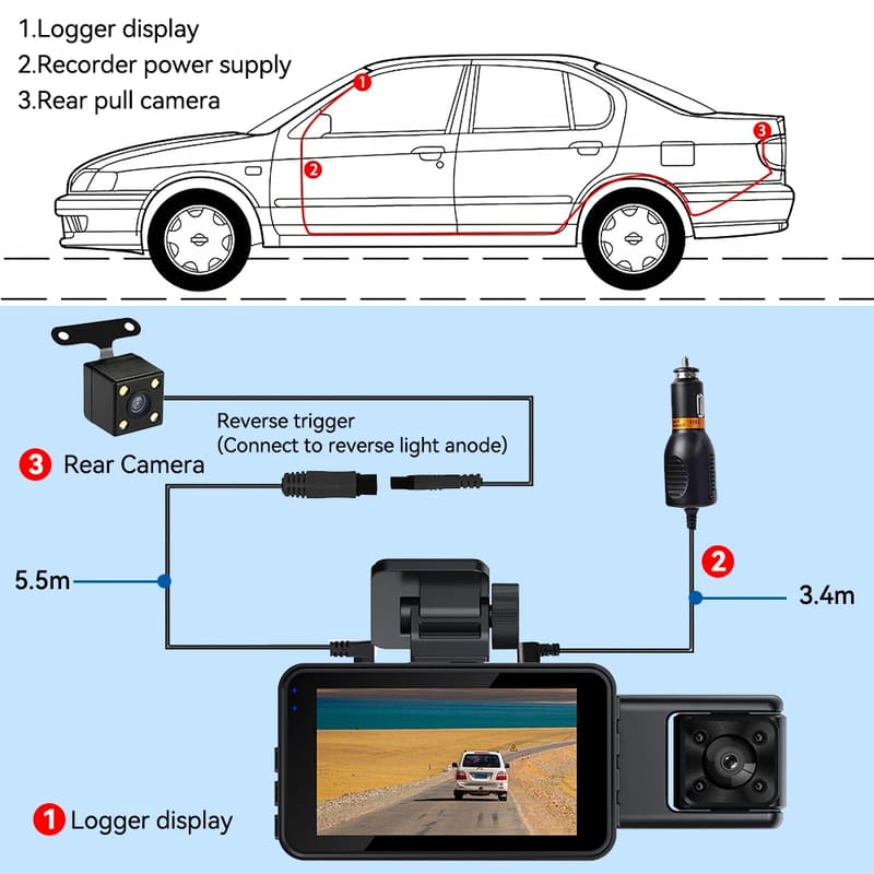 Новый Wifi 3 камеры Автомобильный видеорегистратор Dash Cam FHD 1080P 3-канальный объектив Видеорегистратор Интерьерный видеорегистратор Видеорегистратор Черный ящик Супер ночное видение