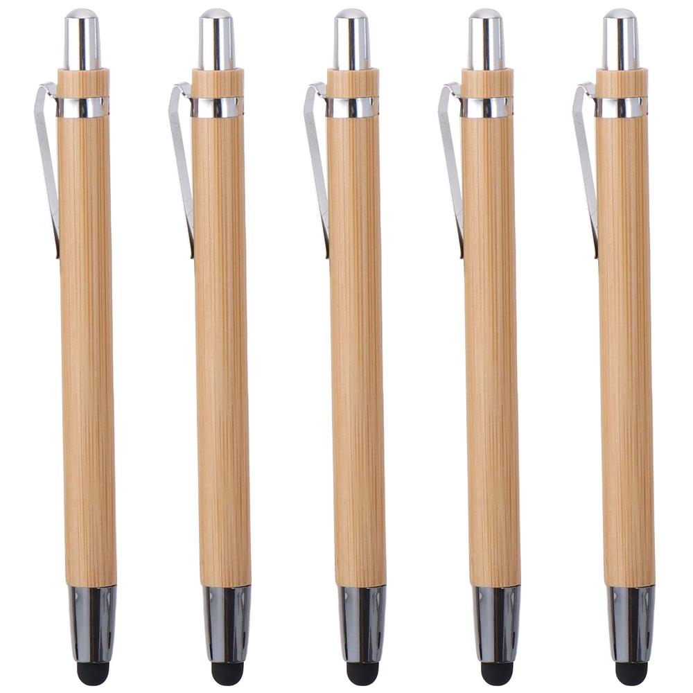 Bamboo Sustainable Pens 2 in 1 Stylus Touch Pen Pack of 5 Ballpoint Pen  Office