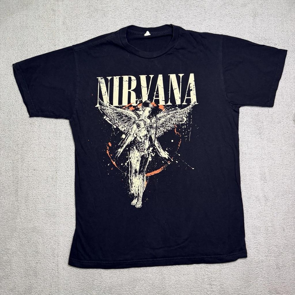 Футболка Nirvana In Utero Взрослая Маленькая Черная Ангел Брызги Принт Рок-группа