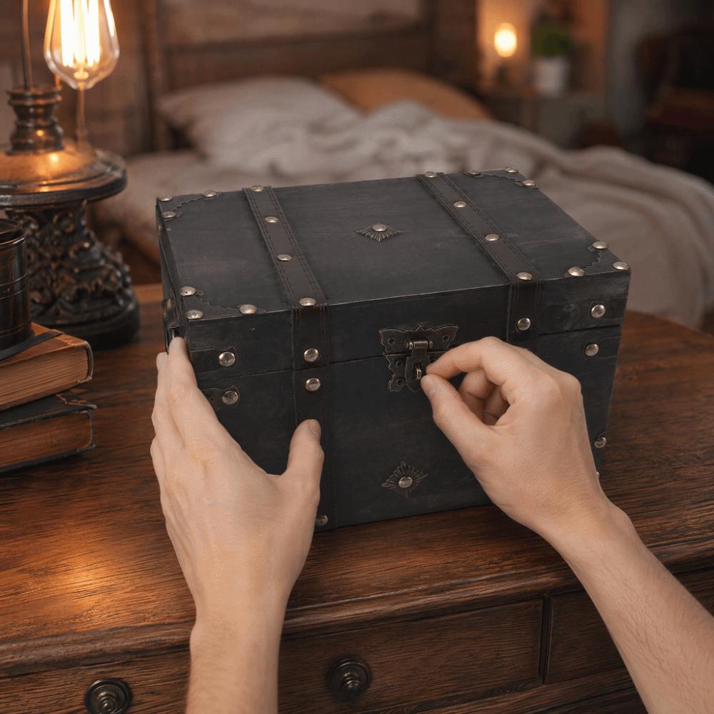 Large Decorative Treasure Chest Grey Wooden Jewelry Box Wooden Storage Box Home Bedroom Decor