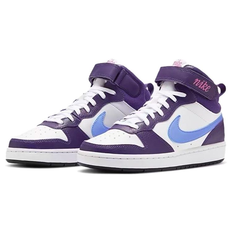 Nike Кроссовки для мальчиков и девочек Nike Court Borough Mid 2 GS, повседневные, баскетбольные, Белый Баклажан CD7782-106