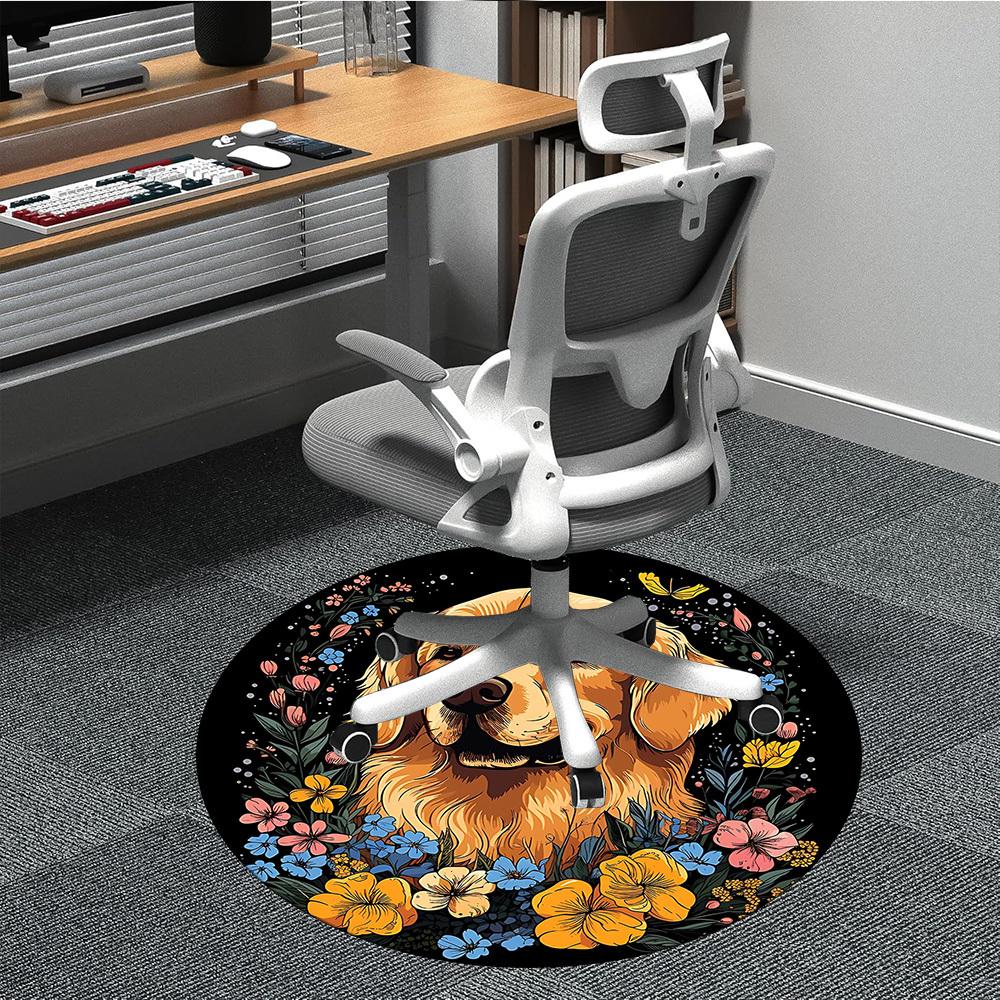 1pc Dog Floral Wreath Chair Carpet for Office, Round Non Slip Durable Large Size Office Carpet, Suitable for Office