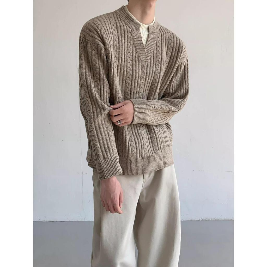 Мужской ретро-свитер в ленивом стиле с имитацией двойки - Зимний универсальный трикотаж для модных повседневных образов